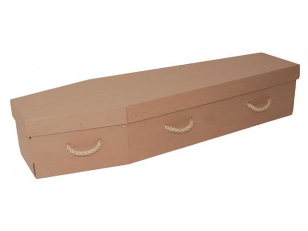 Brown cardboard coffin